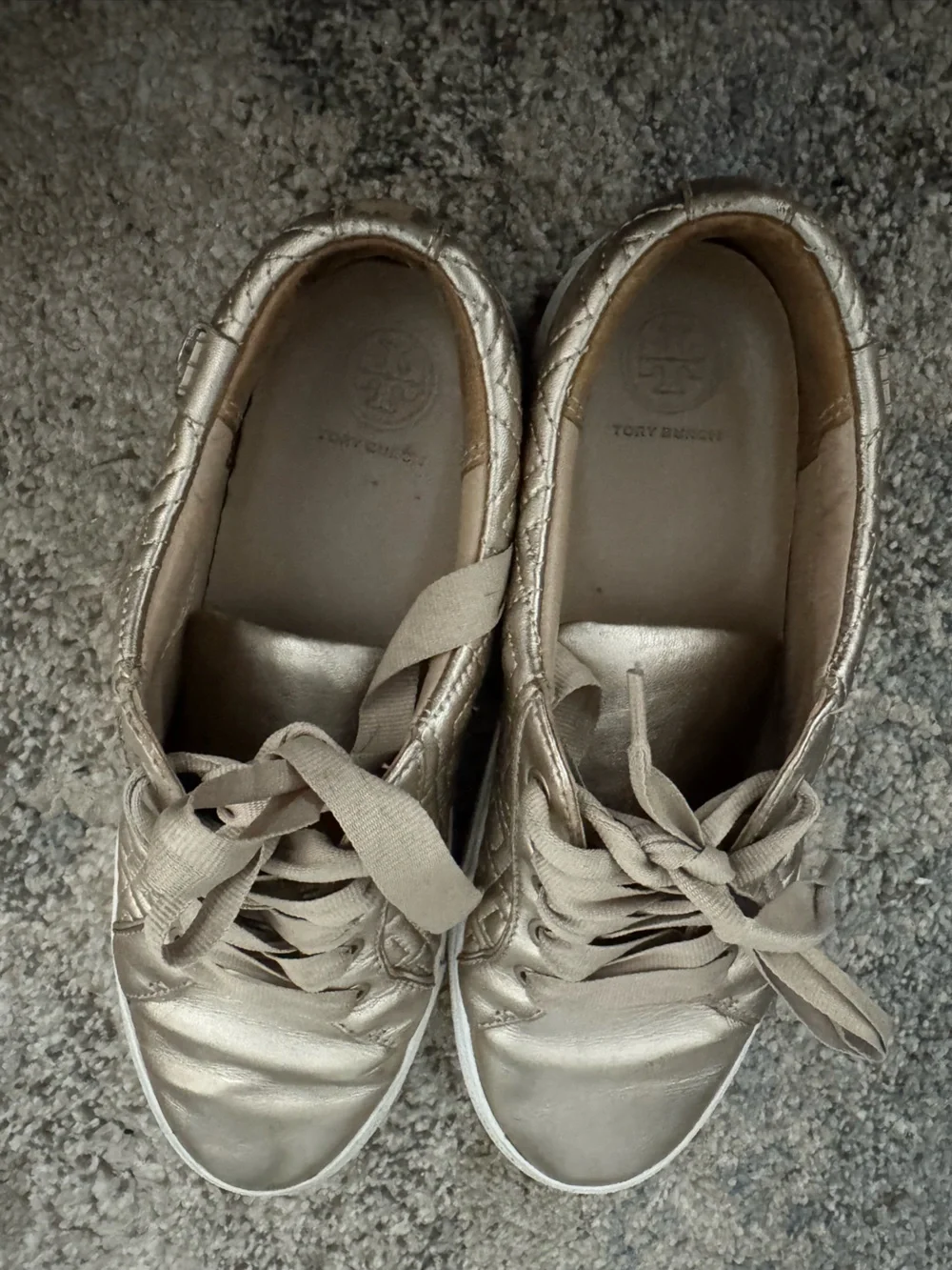 Tory Burch Metallic rose Gold Quilted Lace-Up Sneakers